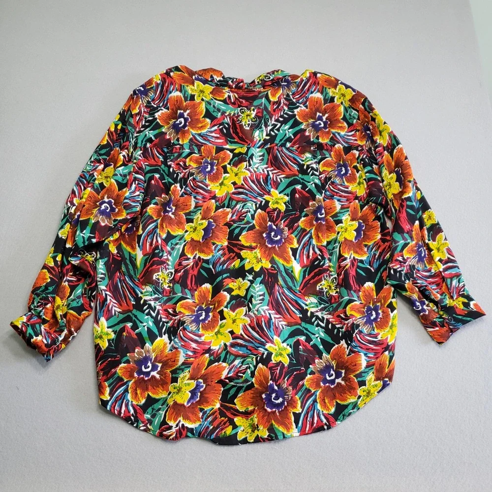Chorus Girl Vintage 90s Beaded Floral Rayon Button Up Shirt Womens 22 Plus Size - Picture 2 of 14